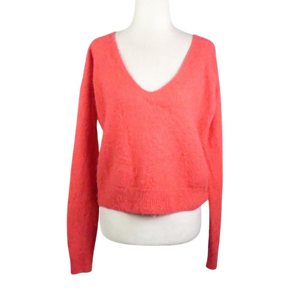 Free People Coral Orange Alpaca Wool V-Neck Sweater L